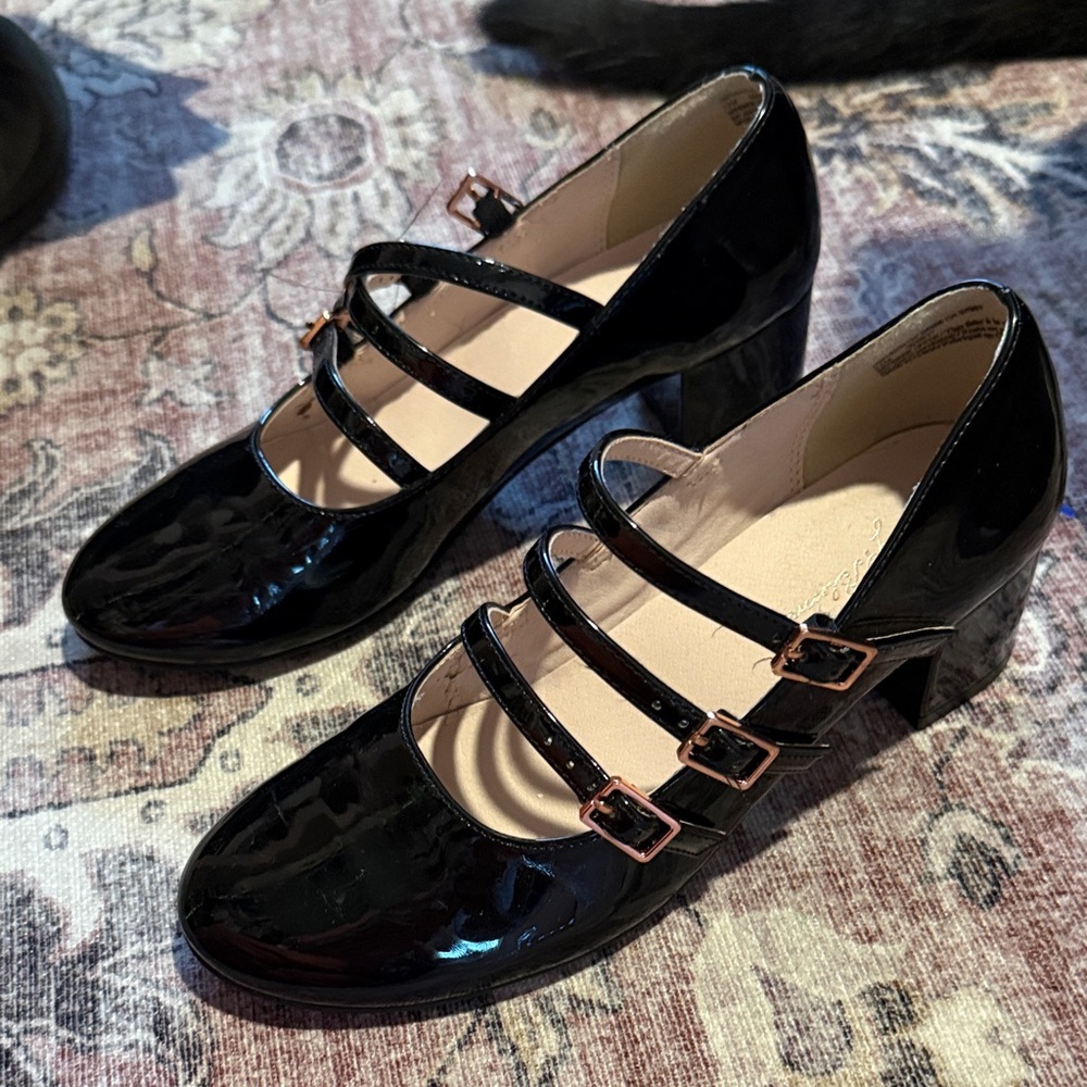 Ruby & Bloom Triple Strap Black Heels